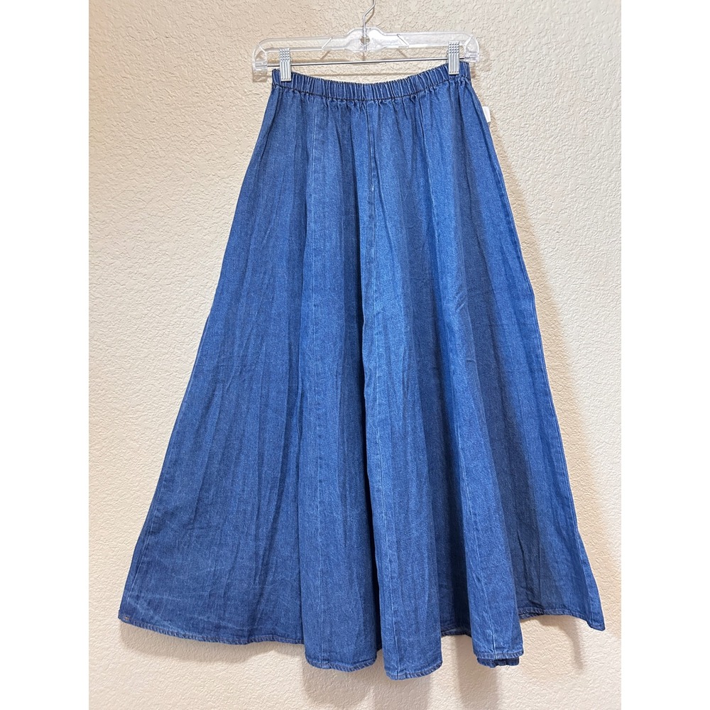 Central Falls Medium Vintage Denim Maxi Skirt Blue Tencel Cotton USA Made Boho